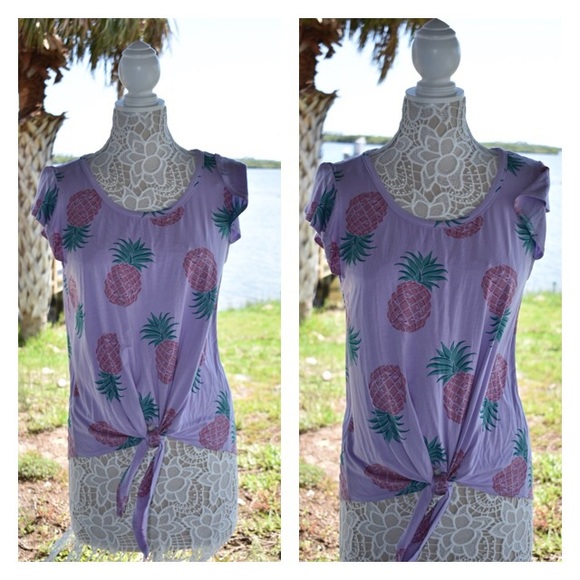 Pineapple ruffle short sleeve tie top - Picture 3 of 3